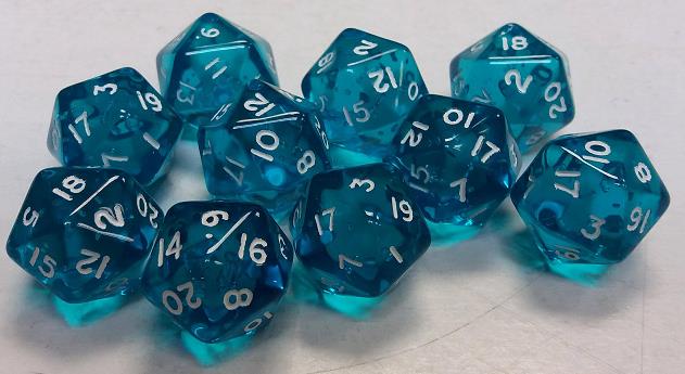(image for) D20 Aquamarine Gem Dice: Bag of 10