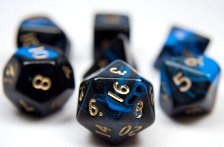 (image for) Oblivion Dice - Black / Blue Poly Set of 7