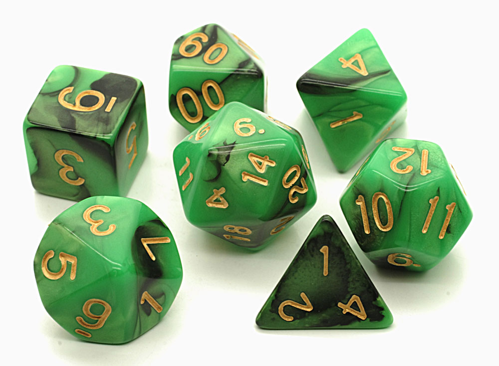 (image for) Oblivion Dice - Black / Green Poly Set of 7
