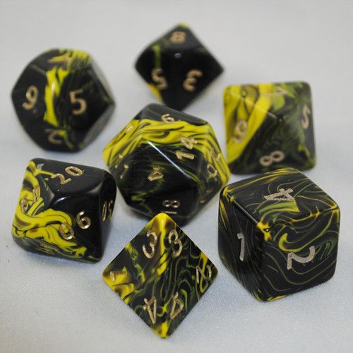 (image for) Oblivion Dice - Black / Yellow Poly Set of 7